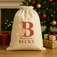 Personalised Christmas Baby Reindeer Initial and Name - Christmas Santa Sack