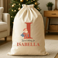 Personalised Christmas Super Santa Initial and Name - Christmas Santa Sack