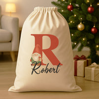 Personalised Christmas Gnome Initial and Name - Christmas Santa Sack