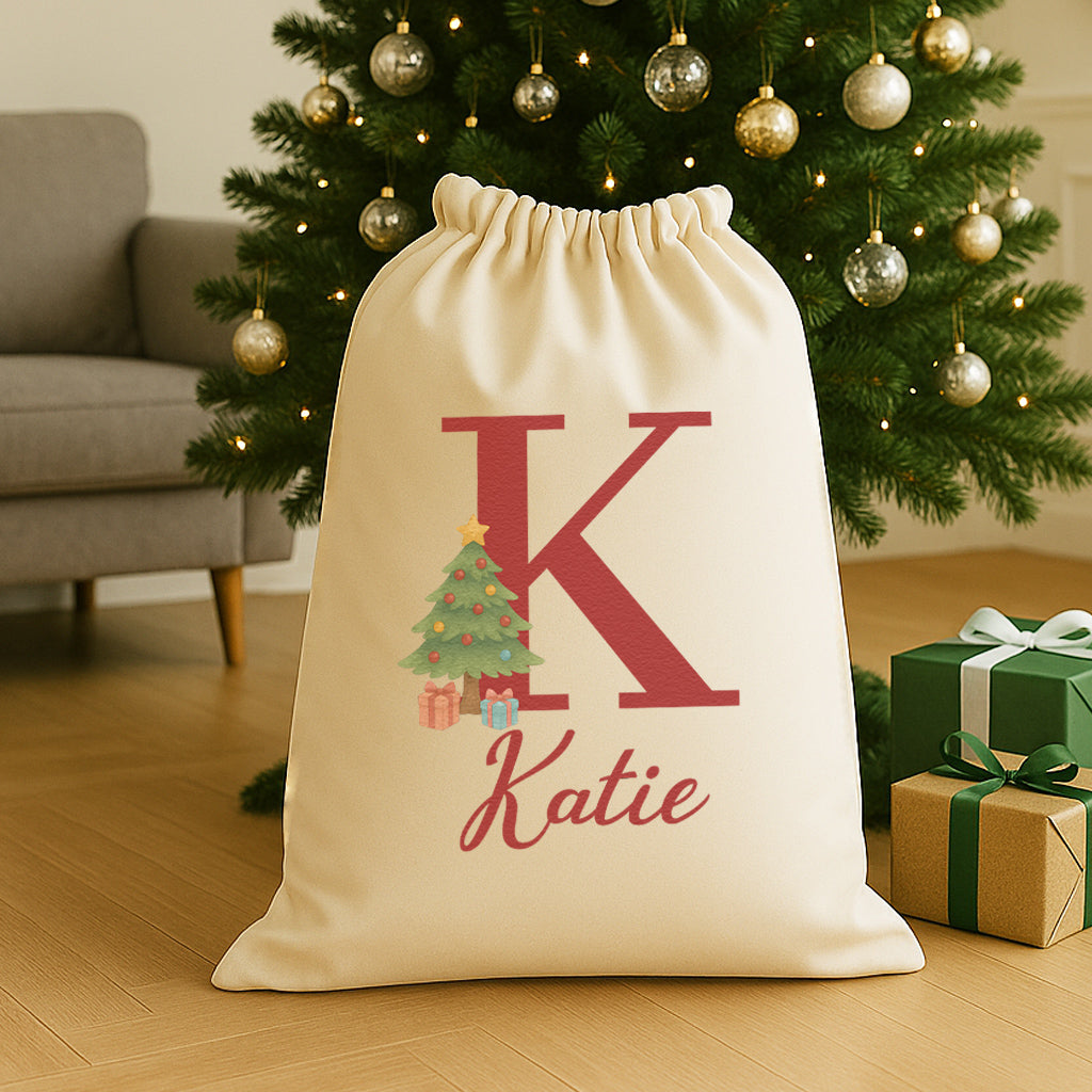Personalised Christmas Tree Initial and Name - Christmas Santa Sack