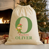 Personalised Christmas Elf Initial and Name - Christmas Santa Sack