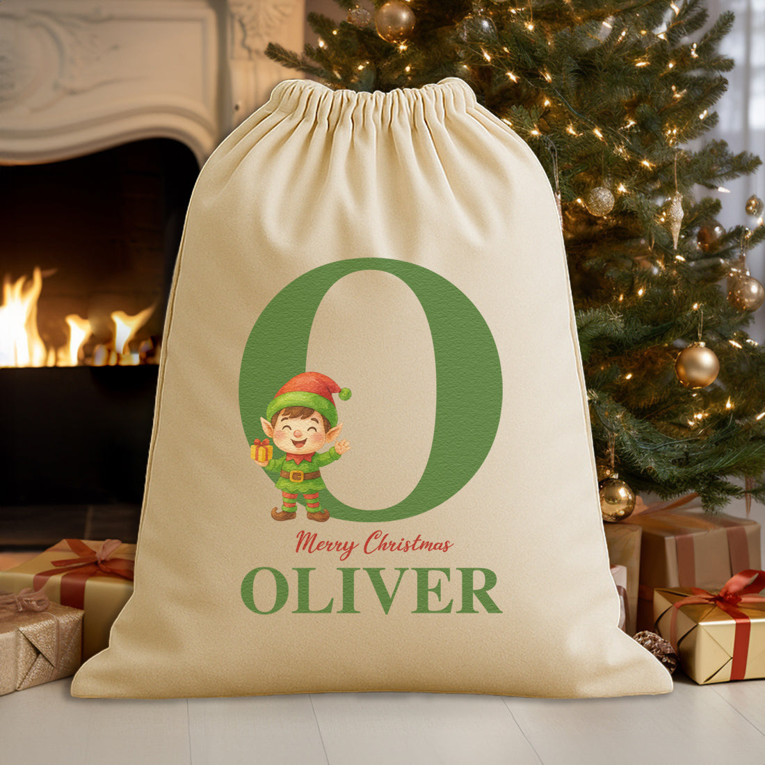 Personalised Christmas Elf Initial and Name - Christmas Santa Sack