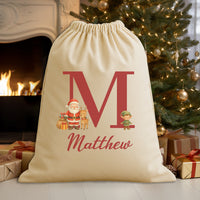 Personalised Christmas Santa, Reindeer & Elf Initial and Name - Christmas Santa Sack