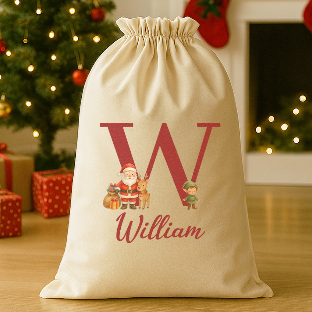 Personalised Christmas Santa, Reindeer & Elf Initial and Name - Christmas Santa Sack