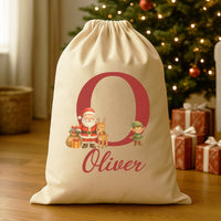 Personalised Christmas Santa, Reindeer & Elf Initial and Name - Christmas Santa Sack