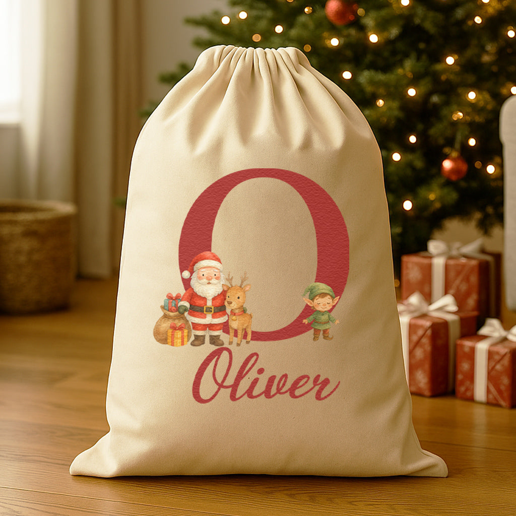 Personalised Christmas Santa, Reindeer & Elf Initial and Name - Christmas Santa Sack
