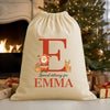 Personalised Christmas Excited Santa Initial and Name - Christmas Santa Sack