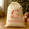 Personalised Christmas Excited Santa Initial and Name - Christmas Santa Sack