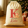 Personalised Christmas Teddy & Reindeer Initial and Name - Christmas Santa Sack