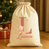 Personalised Christmas Teddy Pink Initial and Name - Christmas Santa Sack