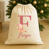 Personalised Christmas Teddy Pink Initial and Name - Christmas Santa Sack