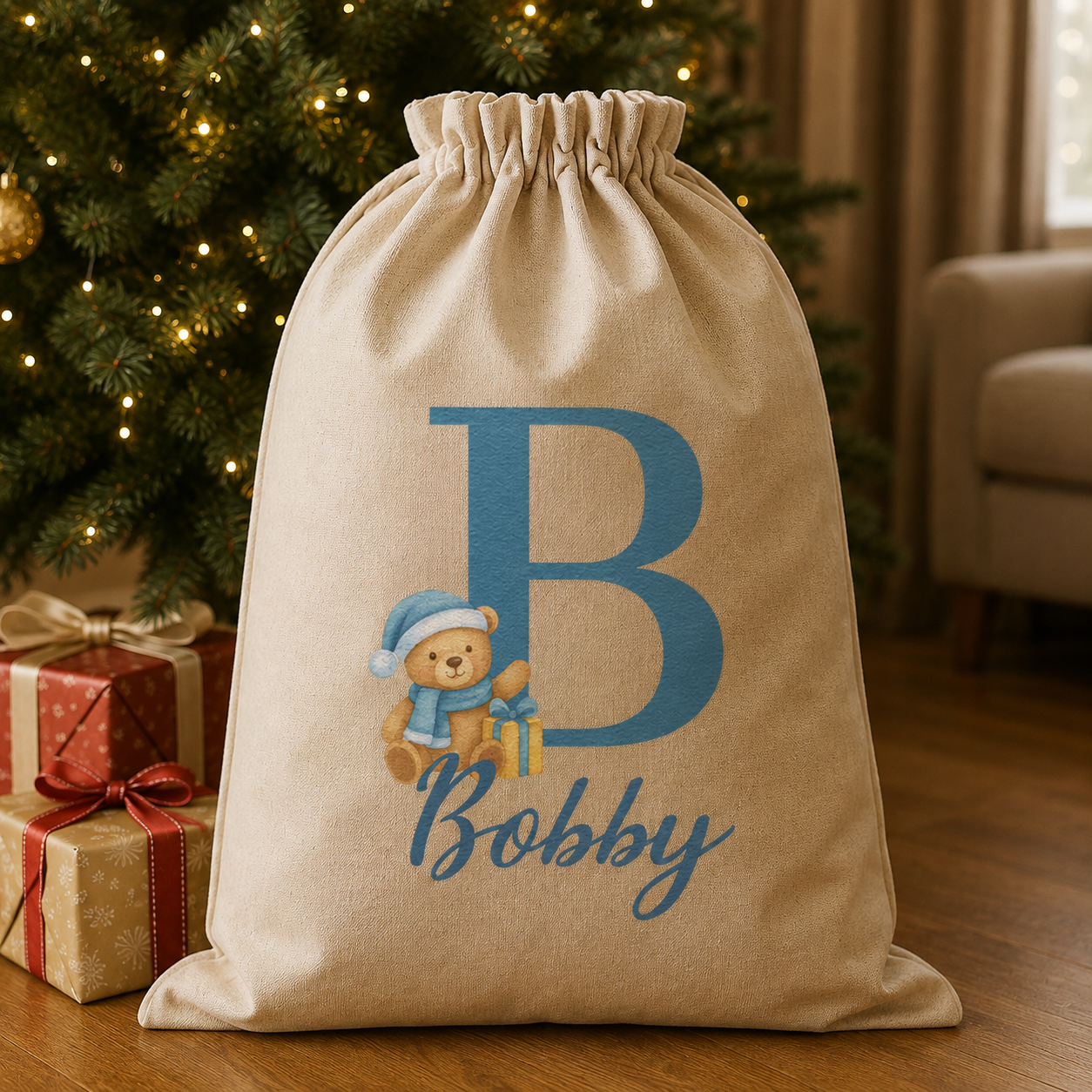 Personalisierter Weihnachtssack mit Initialen und Namen - Weihnachtsmannsack