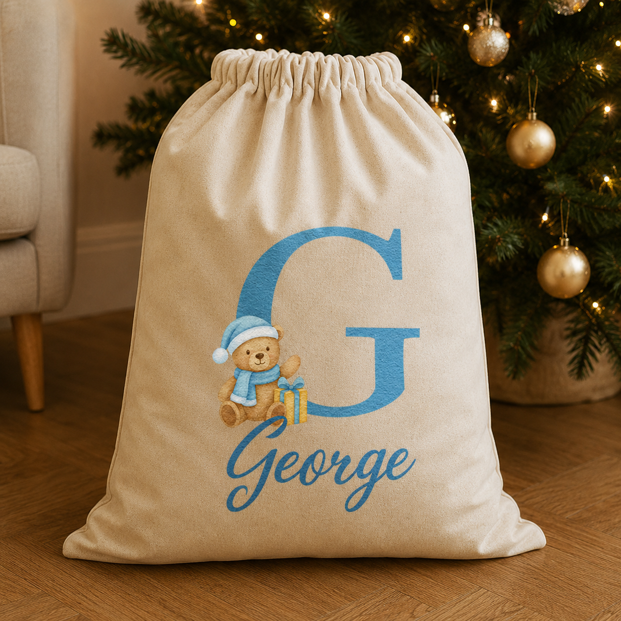 Personalisierter Weihnachtssack mit Initialen und Namen - Weihnachtsmannsack