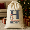 Personalised Christmas Penguin Initial and Name - Christmas Santa Sack