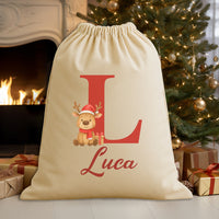 Personalised Christmas Reindeer Initial and Name - Christmas Santa Sack