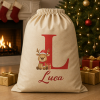Personalised Christmas Reindeer Initial and Name - Christmas Santa Sack