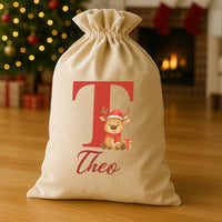 Personalised Christmas Reindeer Initial and Name - Christmas Santa Sack