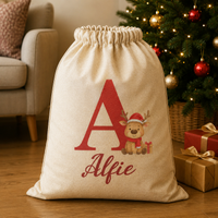 Personalised Christmas Reindeer Initial and Name - Christmas Santa Sack