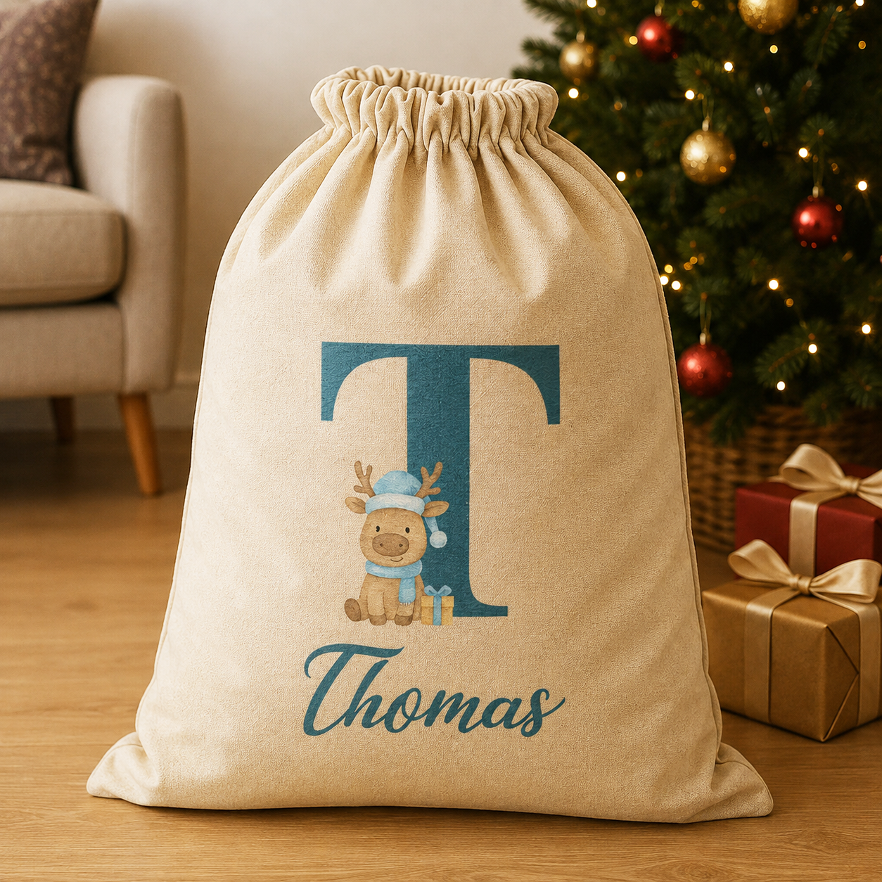 Personalisierter Weihnachtssack mit Initialen und Namen - Weihnachtsmannsack