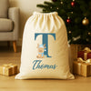Personalised Christmas Reindeer Blue Initial and Name - Christmas Santa Sack