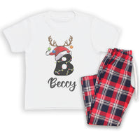 PERSONALISED Initial Reindeer Hat - Family Matching Christmas Pyjamas - Top & Tartan PJ Bottoms (Copy)