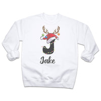 PERSONALISED Initial with Reindeer Hat - Baby & Kids - All Styles & Sizes