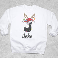 PERSONALISED Initial with Reindeer Hat - Baby & Kids - All Styles & Sizes