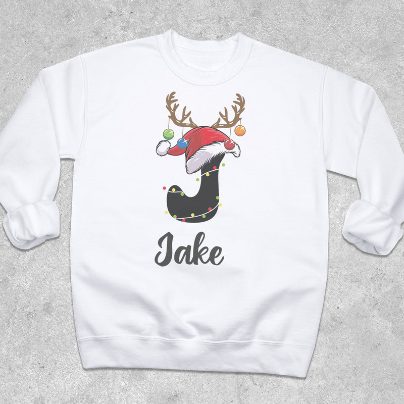 PERSONALISED Initial with Reindeer Hat - Baby & Kids - All Styles & Sizes