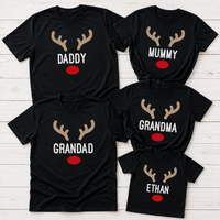 PERSONALISED Name Reindeer - Family Matching Christmas Tops - Adult, Kids & Baby - (Sold Separately)