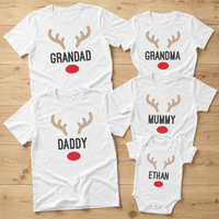 PERSONALISED Name Reindeer - Family Matching Christmas Tops - Adult, Kids & Baby - (Sold Separately)