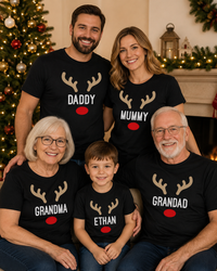 PERSONALISED Name Reindeer - Family Matching Christmas Tops - Adult, Kids & Baby - (Sold Separately)