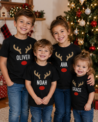 PERSONALISED Name Reindeer - Family Matching Christmas Tops - Adult, Kids & Baby - (Sold Separately)