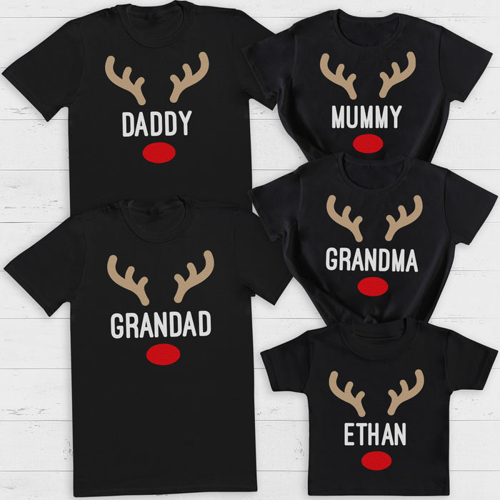 PERSONALISED Name Reindeer - Family Matching Christmas Tops - Adult, Kids & Baby - (Sold Separately)