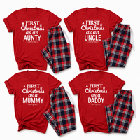 PERSONALISED Family Name First Chrsitmas - Family Matching Christmas Pyjamas - Top & Tartan PJ Bottoms - (Sold Separately)