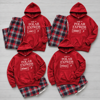 PERSONALISIERTER Polar Express – Passender Weihnachtspyjama für die ganze Familie – Kapuzenpullover und Pyjamahose mit Schottenmuster – (separat erhältlich)