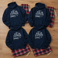 PERSONALISIERTER Polar Express – Passender Weihnachtspyjama für die ganze Familie – Kapuzenpullover und Pyjamahose mit Schottenmuster – (separat erhältlich)