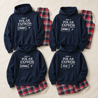 PERSONALISIERTER Polar Express – Passender Weihnachtspyjama für die ganze Familie – Kapuzenpullover und Pyjamahose mit Schottenmuster – (separat erhältlich)