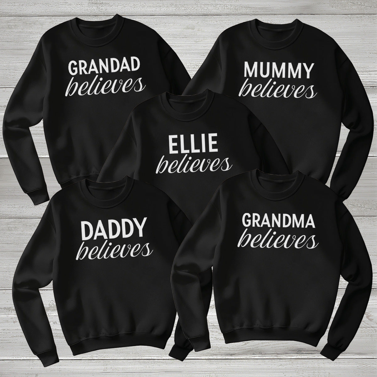 PERSONALISED Name Believes - Christmas Hoodie or Jumper Sweatshirt - All Sizes