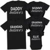 PERSONALISED Name Believes White - Family Matching Christmas Tops - Adult, Kids & Baby - (Sold Separately)