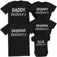 PERSONALISED Name Believes White - Family Matching Christmas Tops - Adult, Kids & Baby - (Sold Separately)
