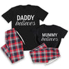 PERSONALISED Name Believes White Design - Family Matching Christmas Pyjamas - Top & Tartan PJ Bottoms - (Sold Separately)