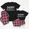 PERSONALISED Name Believes White Design - Family Matching Christmas Pyjamas - Top & Tartan PJ Bottoms - (Sold Separately)