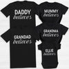 PERSONALISED Name Believes White - Family Matching Christmas Tops - Adult, Kids & Baby - (Sold Separately)