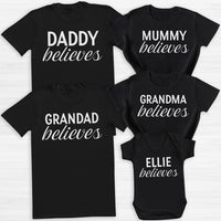 PERSONALISED Name Believes White - Family Matching Christmas Tops - Adult, Kids & Baby - (Sold Separately)