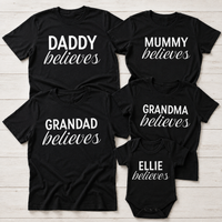 PERSONALISED Name Believes White - Family Matching Christmas Tops - Adult, Kids & Baby - (Sold Separately)