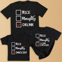 PERSONALISED Nice, Naughty Or... - Family Matching Christmas Tops - Adult, Kids & Baby - (Sold Separately)