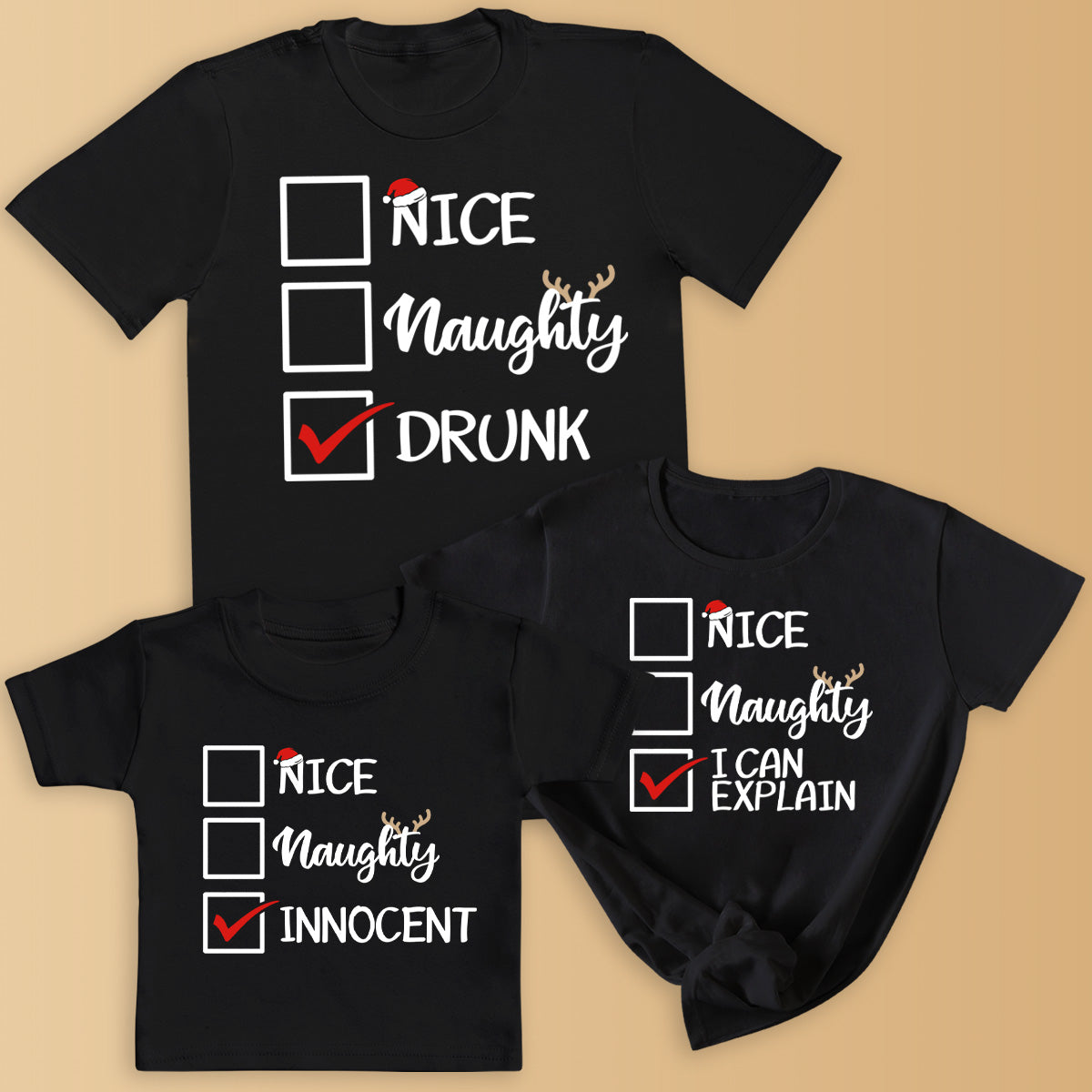 PERSONALISED Nice, Naughty Or... - Family Matching Christmas Tops - Adult, Kids & Baby - (Sold Separately)
