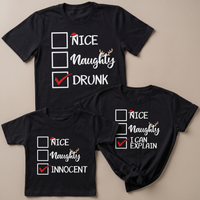 PERSONALISED Nice, Naughty Or... - Family Matching Christmas Tops - Adult, Kids & Baby - (Sold Separately)