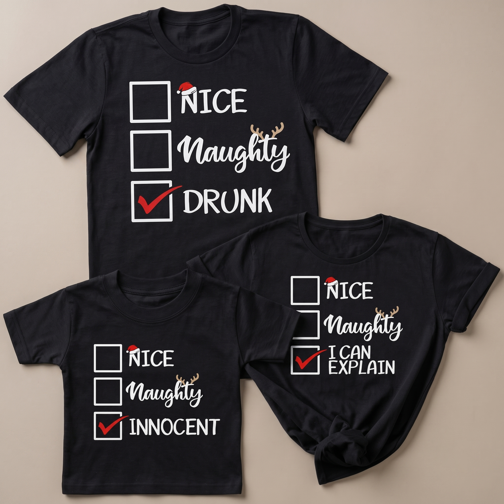 PERSONALISED Nice, Naughty Or... - Family Matching Christmas Tops - Adult, Kids & Baby - (Sold Separately)