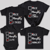 PERSONALISED Nice, Naughty Or... - Family Matching Christmas Tops - Adult, Kids & Baby - (Sold Separately)